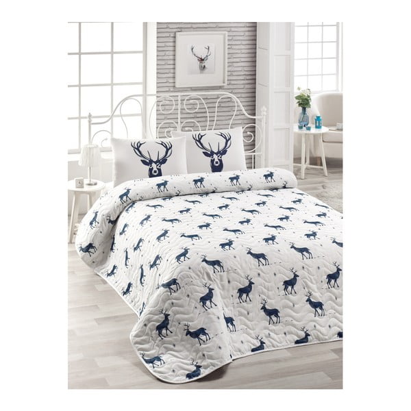 Zestaw narzuty na łóżko i poszewki na poduszkę z domieszką bawełny Geyik Dark Blue, 160x220 cm