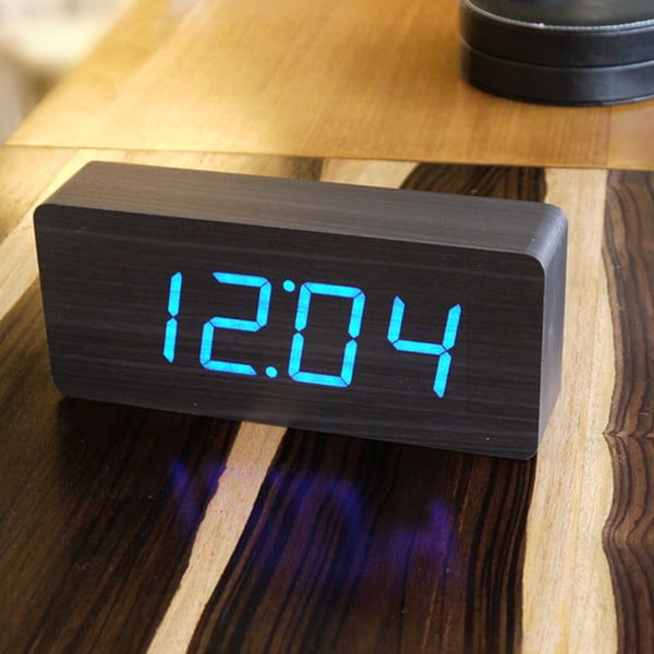 Czarny budzik z niebieskim wyświetlaczem LED Gingko Slab Click Clock-image-1