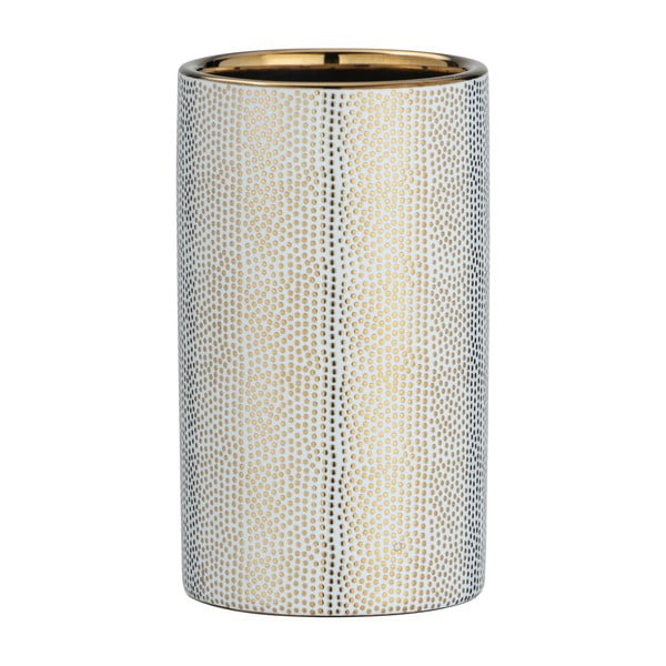 Ceramiczny kubek na szczoteczki z dekorem w kolorze złota i bieli Wenko Nuria