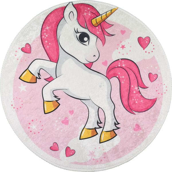 Różowy dywan dziecięcy odpowiedni do prania ø100 cm Pink Unicorn – Vitaus