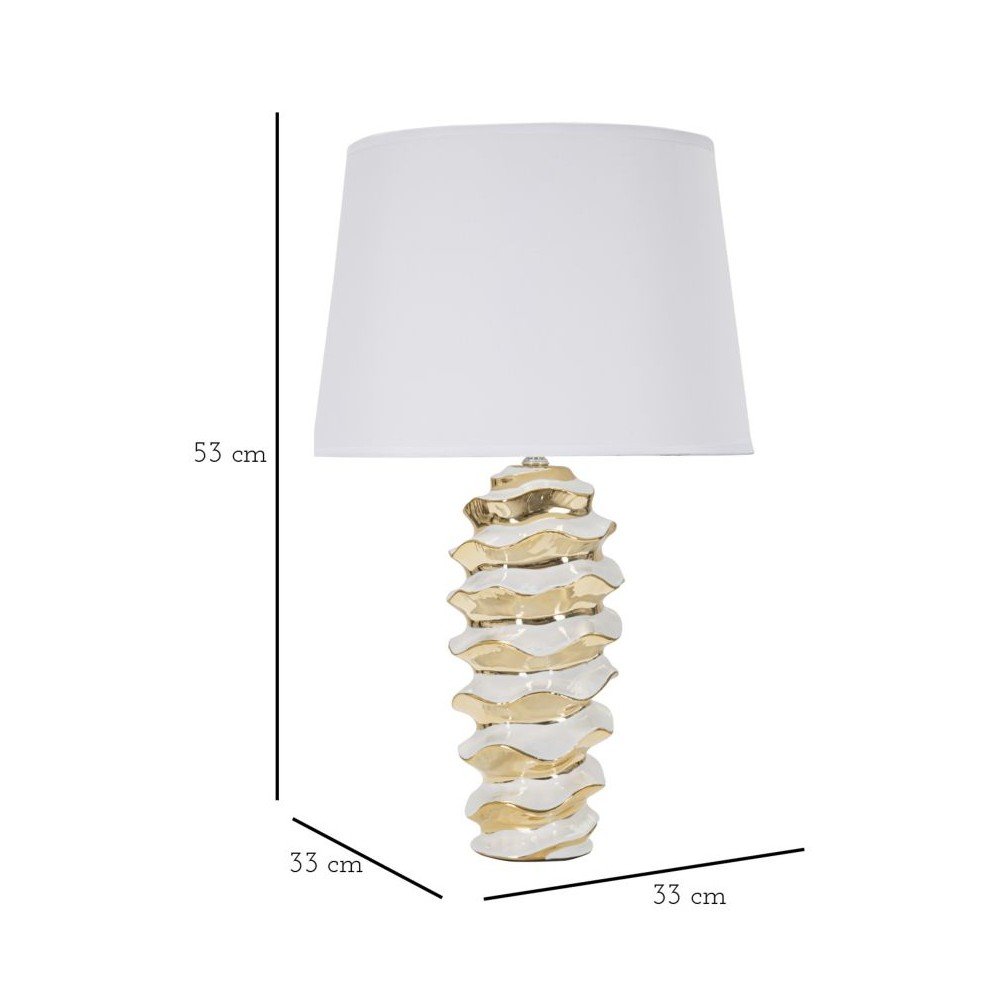 Ceramiczna lampa stołowa w biało-złotym kolorze z tekstylnym kloszem (wysokość 53 cm) Glam Space – Mauro Ferretti (zdjęcie 6)