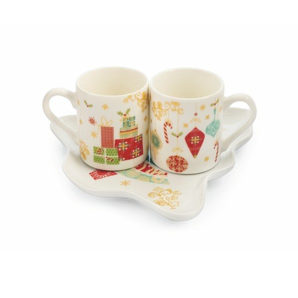 Zestaw 2 filiżanek i spodków z porcelany kostnej Villa d'Este Sweetxmas Tazzine Caffe Scatol