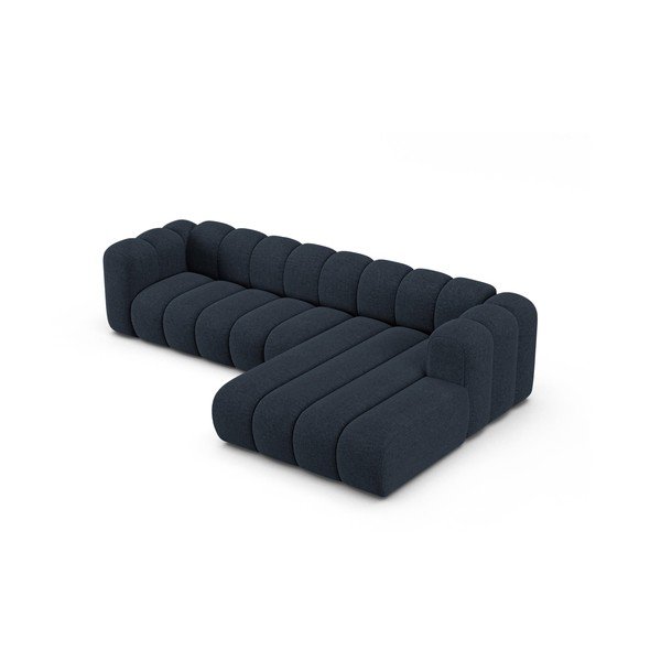 Ciemnoniebieski narożnik z tkaniny szenilowej (prawostronny/z szezlongiem) Lupine – Micadoni -image-2