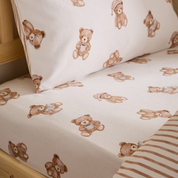 Kremowe flanelowe prześcieradło dziecięce jednoosobowe z gumką 70x140 cm Brushed Teddy Bear – Catherine Lansfield