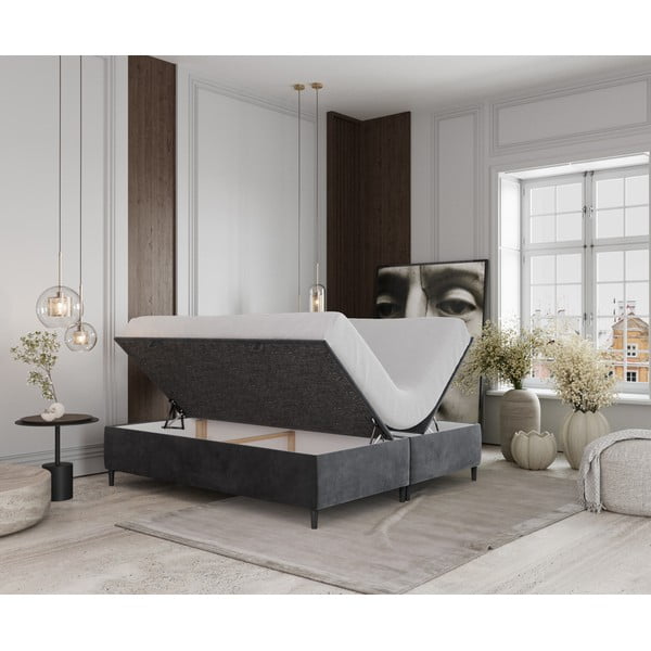 Antracytowe tapicerowane łóżko dwuosobowe ze schowkiem 160x200 cm Tate – Maison de Rêve-image-2