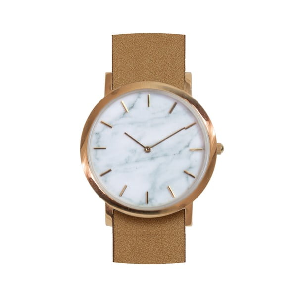 Biały marmurkowy zegarek z brązowym paskiem Analog Watch Co. Classic