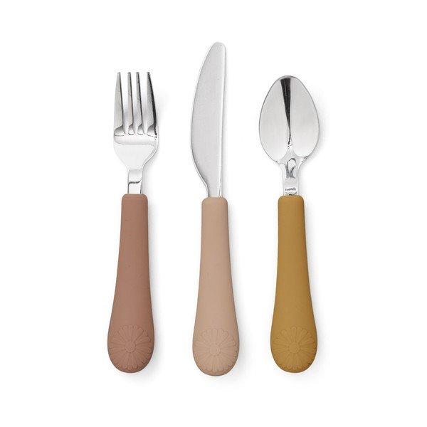 Sztućce dla dzieci z silikonu w kolorze ochry/ terakoty 3 szt. Tuscany Mix – Cam Cam Copenhagen