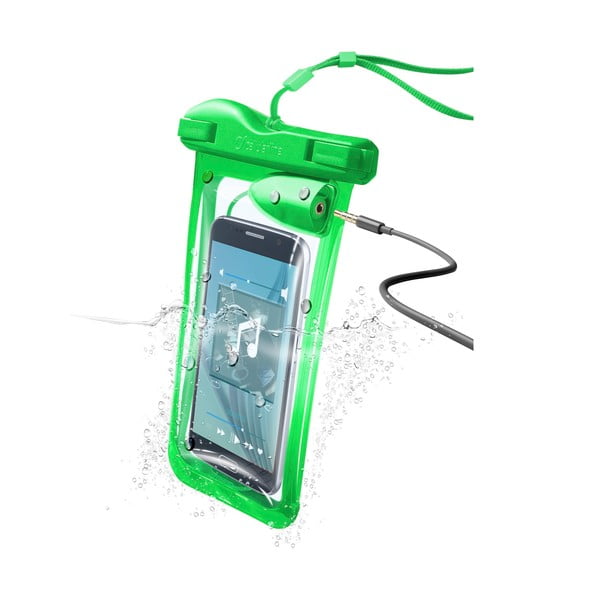 Etui na telefon, wodoszczelne, uniwersalne Cellularline VOYAGER MUSIC z wejściem na 3,5 mm jack, zielone