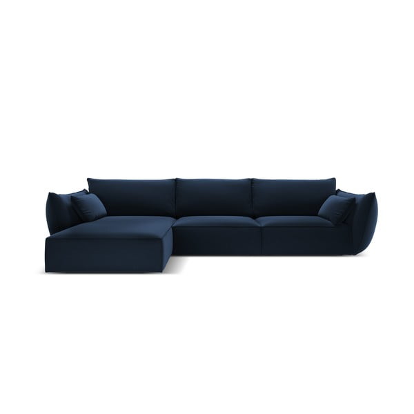 Ciemnoniebieski aksamitny narożnik (lewostronny/z szezlongiem) Vanda – Mazzini Sofas