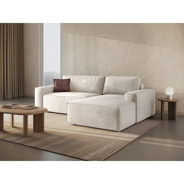 Biały rozkładany narożnik z materiału bouclé (prawostronny) Jodie – Micadoni Home-image-1