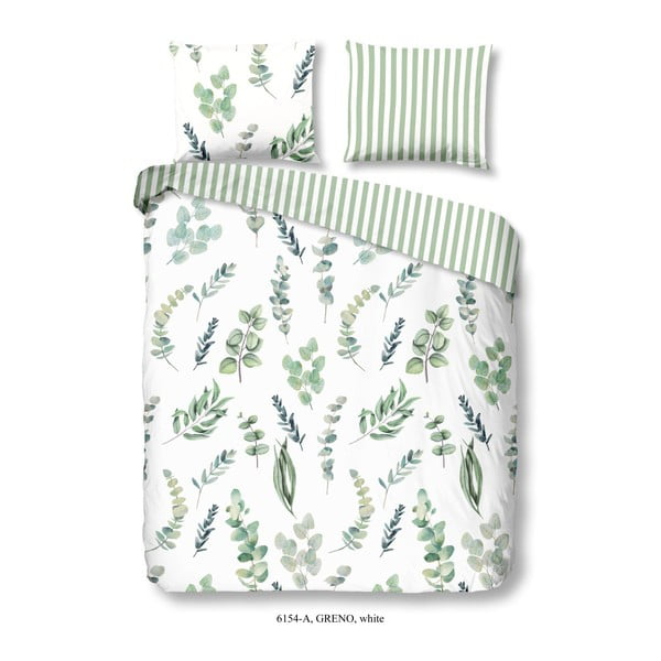 Zielono-biała pościel dwuosobowa z bawełny Good Morning Greno, 200x240 cm