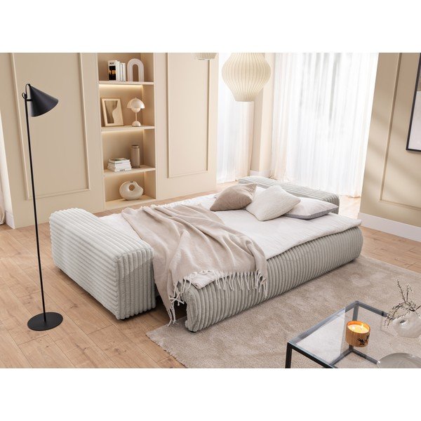 Jasnoszara sztruksowa rozkładana sofa ze schowkiem 260 cm Justin  – Ropez-image-4