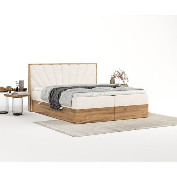 Kremowo-naturalne łóżko boxspring ze schowkiem 160x200 cm Asahi – Maison de Rêve-image-4