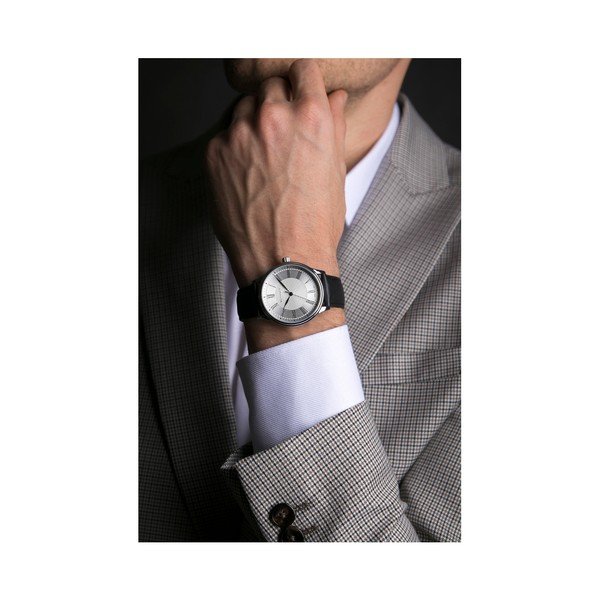 Męski zegarek z czarnym paskiem ze skóry naturalnej Walter Bach Marrio-image-3