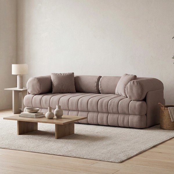 Szarobeżowa rozkładana sofa z materiału bouclé 206 cm Kemi – Cosmopolitan Design-image-4