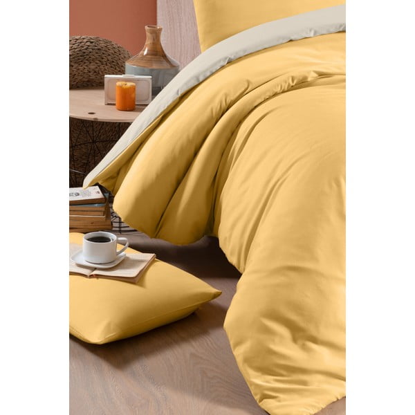 Żółto-kremowa bawełniana pościel dwuosobowa z prześcieradłem 200x220 cm – Mila Home-image-2