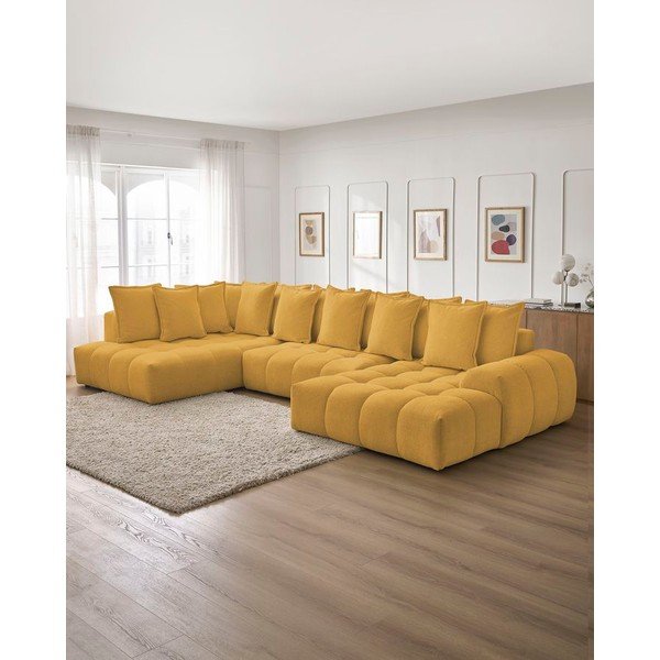 Musztardowy rozkładany/ze schowkiem narożnik z tkaniny szenilowej (lewostronny/w kształcie litery U) Everest – Bobochic Paris-image-1