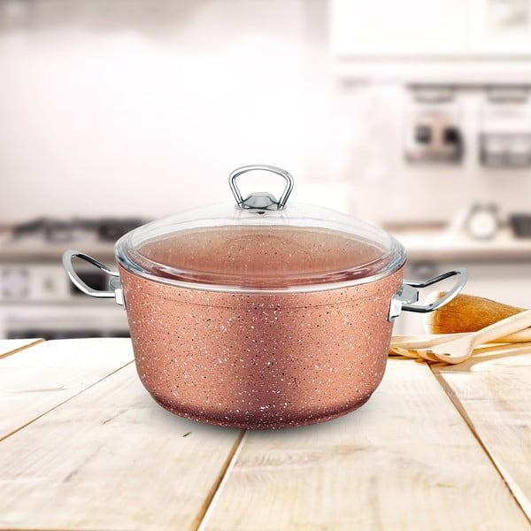 Różowy aluminiowy garnek z pokrywką Güral Porselen Classic, ø 24 cm-image-1