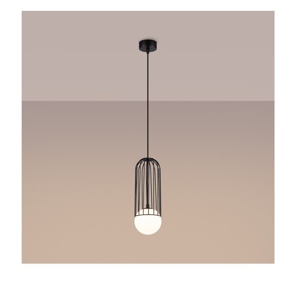 Biało-czarna lampa wisząca ze szklanym kloszem Belinda – Sollux-image-4