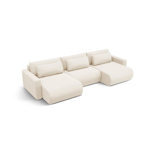 Beżowy aksamitny rozkładany narożnik ze schowkiem (w kształcie litery U) Belfast – Cosmopolitan Design-image-2