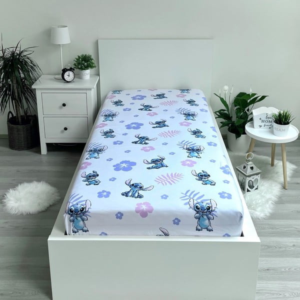 Bawełniane prześcieradło dziecięce z gumką 90x200 cm Lilo and Stitch – Jerry Fabrics-image-1