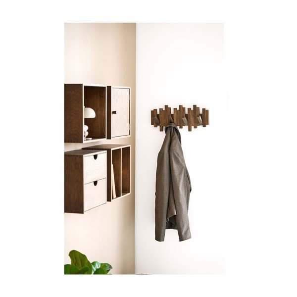 Ciemnobrązowy wieszak ścienny z litego drewna dębowego 40 cm Caltra – House Nordic-image-1