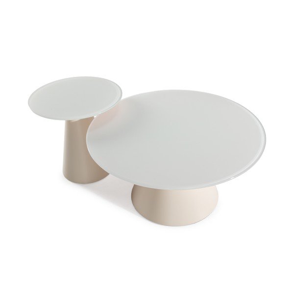 Kremowe okrągłe stoliki zestaw 2 szt. ze szklanym blatem ø 80 cm Vida – MOME-image-3