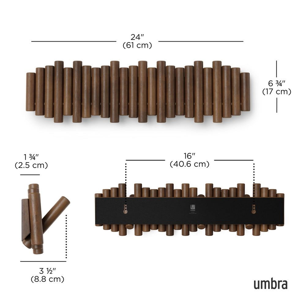 Ciemnobrązowy wieszak ścienny z litego drewna sosnowego 61 cm Picket – Umbra (zdjęcie 9)