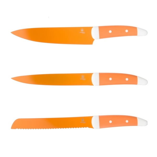 Zestaw 3 pomarańczowych noży Laguiole Lance