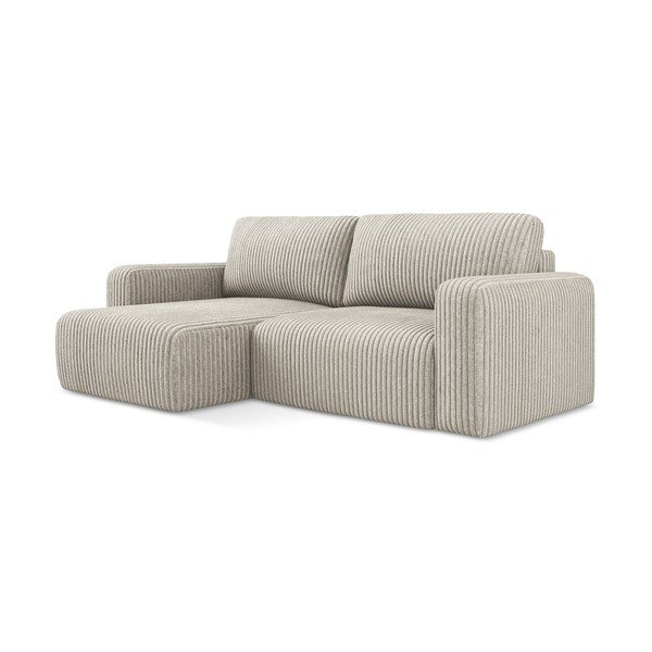 Beżowy sztruksowy rozkładany/ze schowkiem narożnik (lewostronny/z szezlongiem) Kona – Makamii-image-2