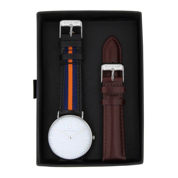 Komplet czarnych zegarków męskich z paskami Black Oak Stripe Orange 