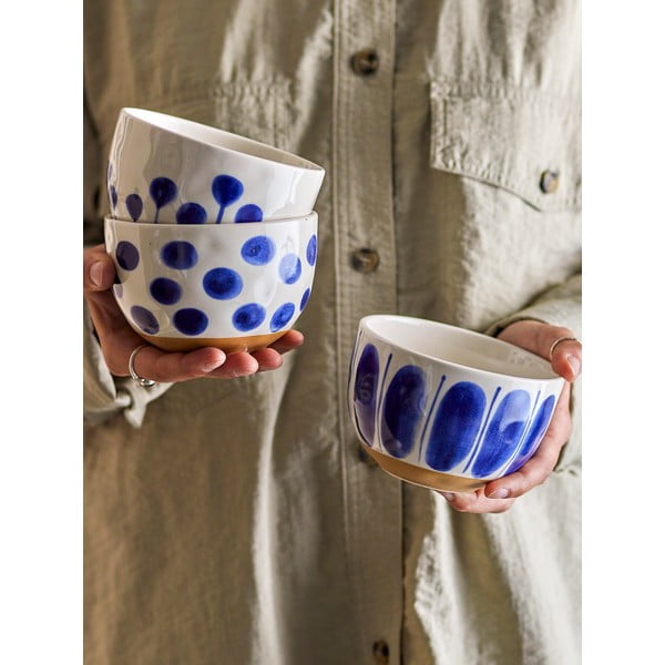 Białe/niebieskie kamionkowe miski zestaw 3 szt. 500 ml Linora – Bloomingville-image-1