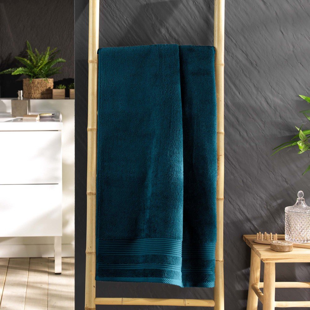 Ciemnoniebieski bawełniany ręcznik kąpielowy frotte 70x130 cm Tendresse – douceur d'intérieur (zdjęcie 3)
