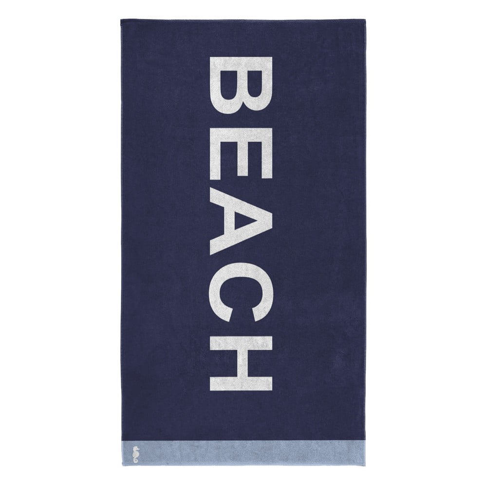 Ciemnoniebieski ręcznik bawełniany Seahorse Beach, 180 x 100 cm