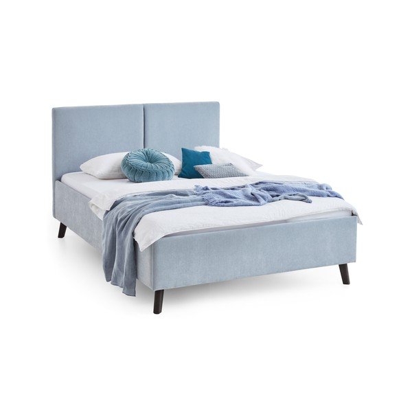 Jasnoniebieskie tapicerowane łóżko dwuosobowe ze stelażem 140x200 cm Piano – Meise Möbel-image-3