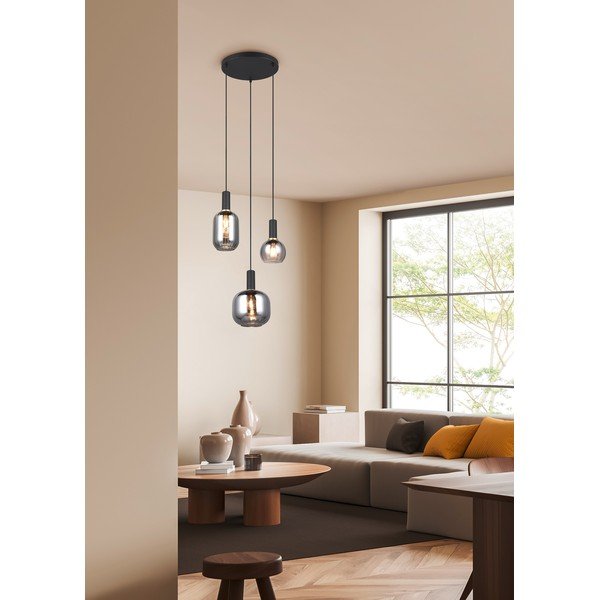 Czarna lampa wisząca ze szklanym kloszem Diva – Trio-image-1