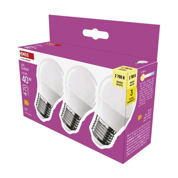 Żarówki LED z ciepłym światłem z gwintem E27 zestaw 3 szt., 4 W – EMOS-image-3