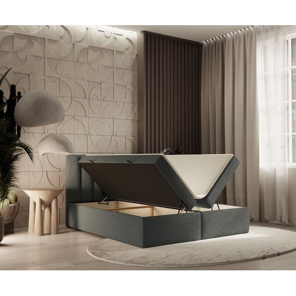 Ciemnoszare łóżko boxspring ze schowkiem 160x200 cm Novento – Maison de Rêve-image-2