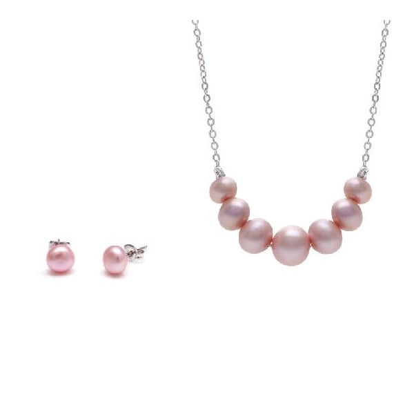 Komplet naszyjnika i kolczyków z pereł słodkowodnych Chain, różowy
