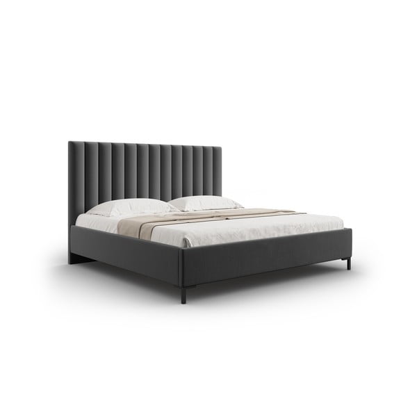 Ciemnoszare tapicerowane łóżko dwuosobowe ze schowkiem i stelażem 160x200 cm Casey – Mazzini Beds