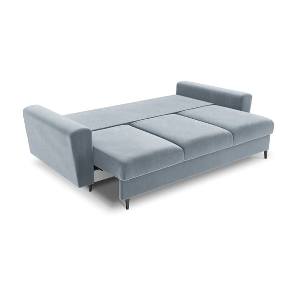 Jasnoniebieska aksamitna rozkładana sofa ze schowkiem 235 cm Kyoto – Cosmopolitan Design-image-2
