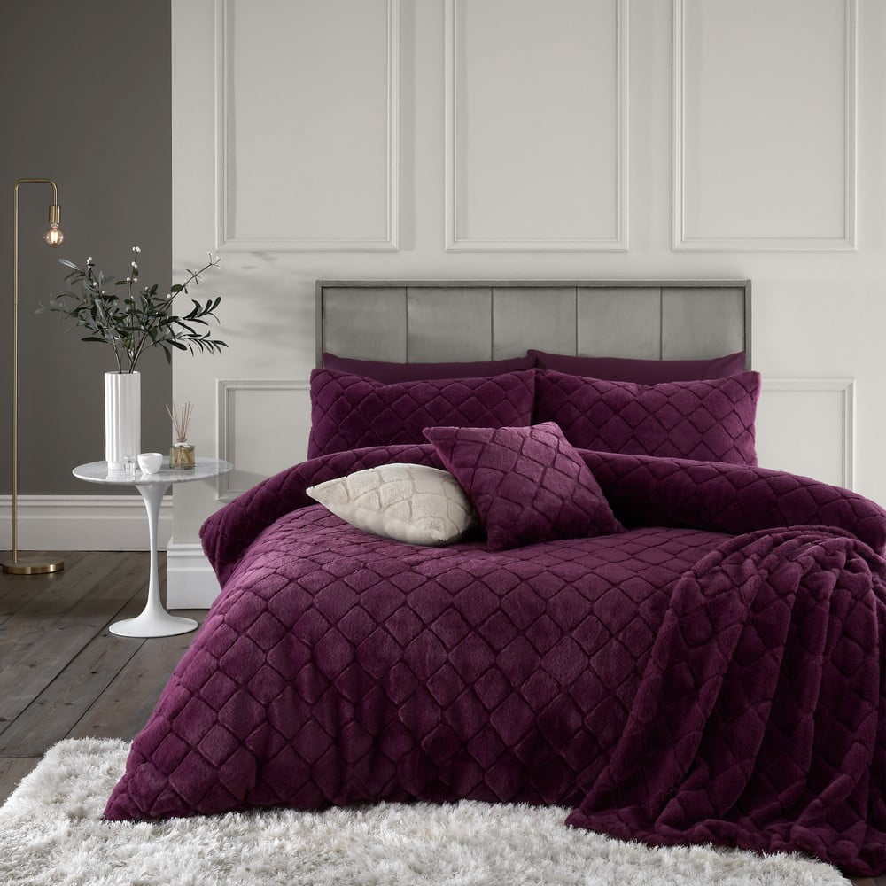 Bordowa pościel jednoosobowa z mikropluszu 135x200 cm Cosy Diamond – Catherine Lansfield (zdjęcie 6)