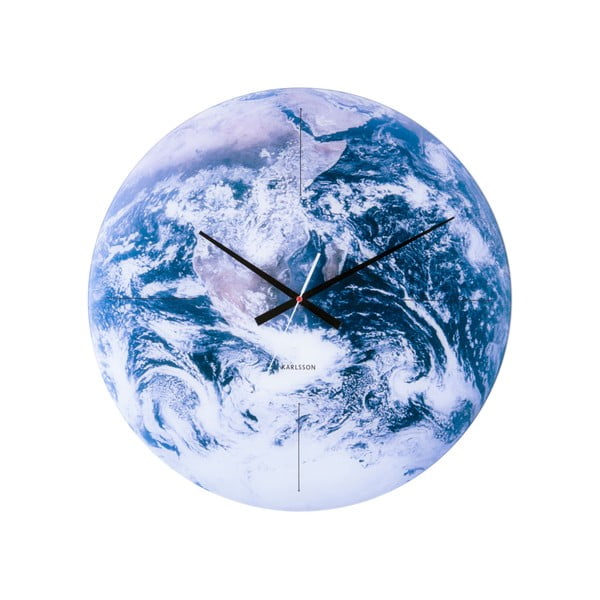 Niebieski szklany zegar Karlsson Earth, ø 60 cm
