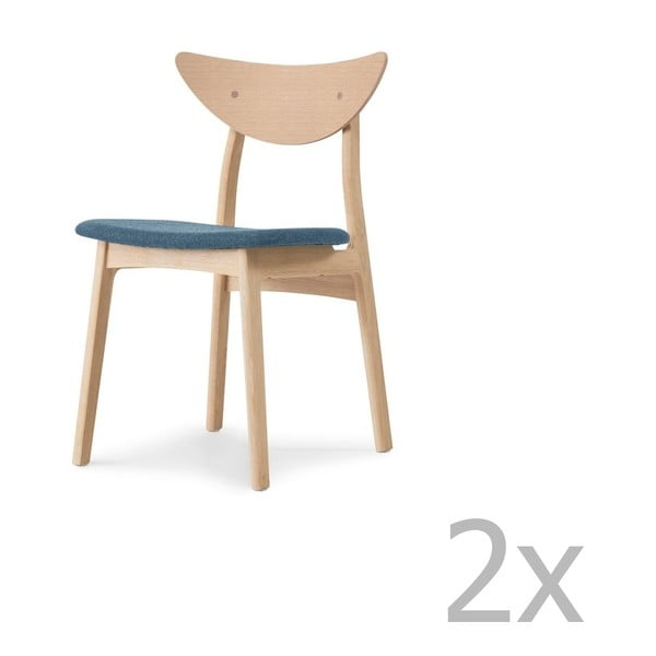 Komplet 2 krzeseł z litego drewna dębowego z niebieskim siedziskiem WOOD AND VISION Chief
