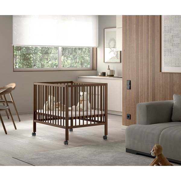 Brązowy kojec dla dzieci z litego drewna bukowego 95x75 cm Dino – Vipack-image-1