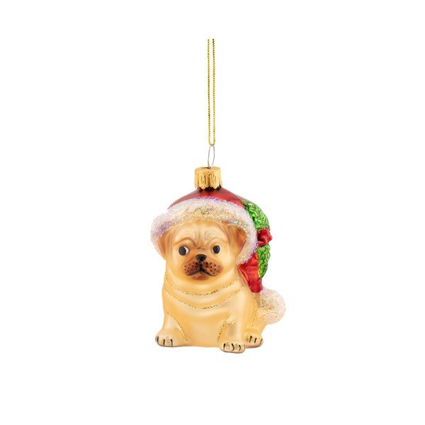 Szklana ozdoba świąteczna 6 cm Festive Pug – Sass & Belle