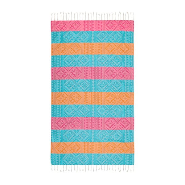 Niebiesko-różowy ręcznik hammam Begonville Aztec, 180x95 cm