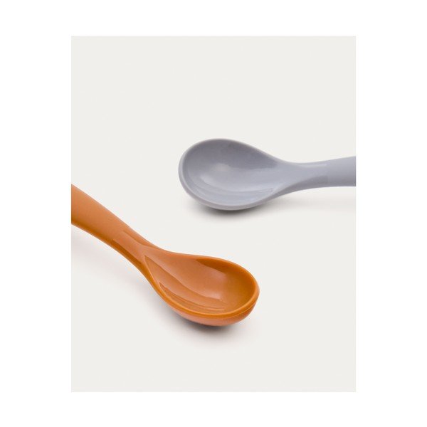 Jasnoniebiesko-pomarańczowe plastikowo-silikonowe łyżeczki dla dzieci zestaw 2 szt. Lili – Kave Home-image-4