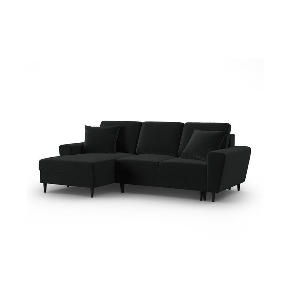 Czarny aksamitny rozkładany narożnik ze schowkiem (lewostronny/z szezlongiem) Kyoto – Cosmopolitan Design-image-4