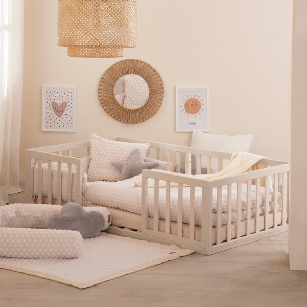 Jasnoszare łóżko dziecięce ze stelażem 70x140 cm – Roba-image-3